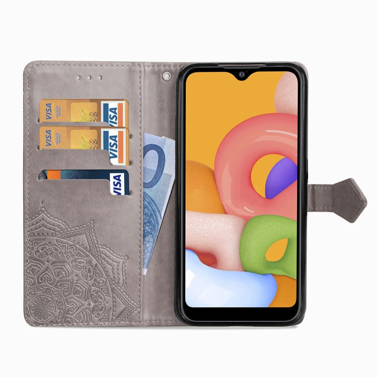 For Samsung Galaxy M01 Halfway Mandala Embossing Pattern Horizontal Flip Leather Case with Holder & Card Slots & Wallet & Lanyard
