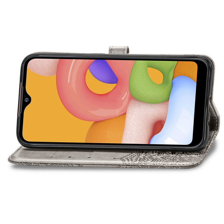 For Samsung Galaxy M01 Halfway Mandala Embossing Pattern Horizontal Flip Leather Case with Holder & Card Slots & Wallet & Lanyard