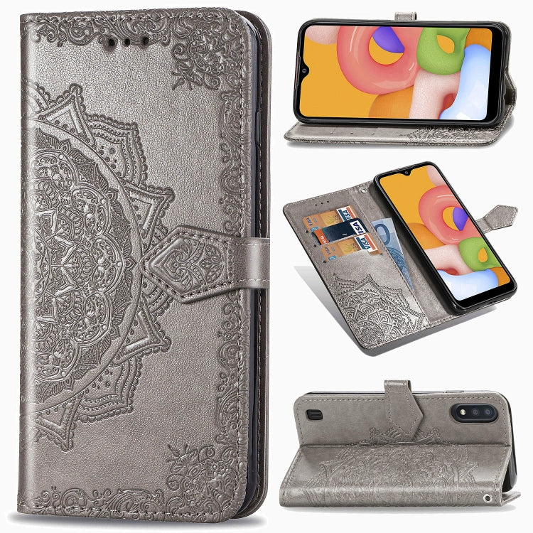For Samsung Galaxy M01 Halfway Mandala Embossing Pattern Horizontal Flip Leather Case with Holder & Card Slots & Wallet & Lanyard