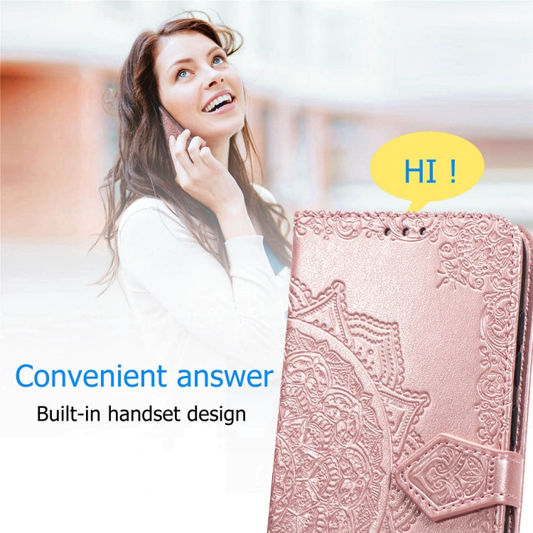 For Samsung Galaxy M01 Halfway Mandala Embossing Pattern Horizontal Flip Leather Case with Holder & Card Slots & Wallet & Lanyard