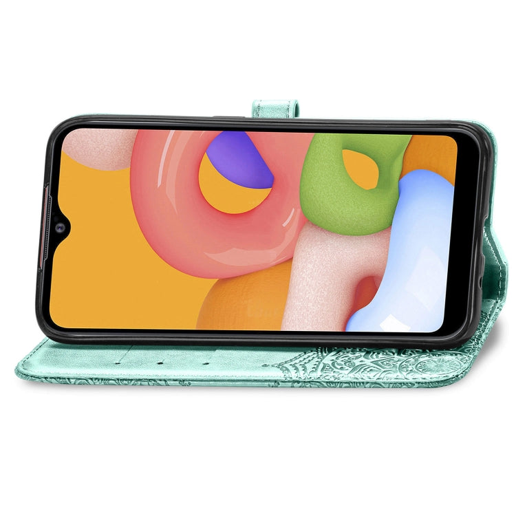 For Samsung Galaxy M01 Halfway Mandala Embossing Pattern Horizontal Flip Leather Case with Holder & Card Slots & Wallet & Lanyard