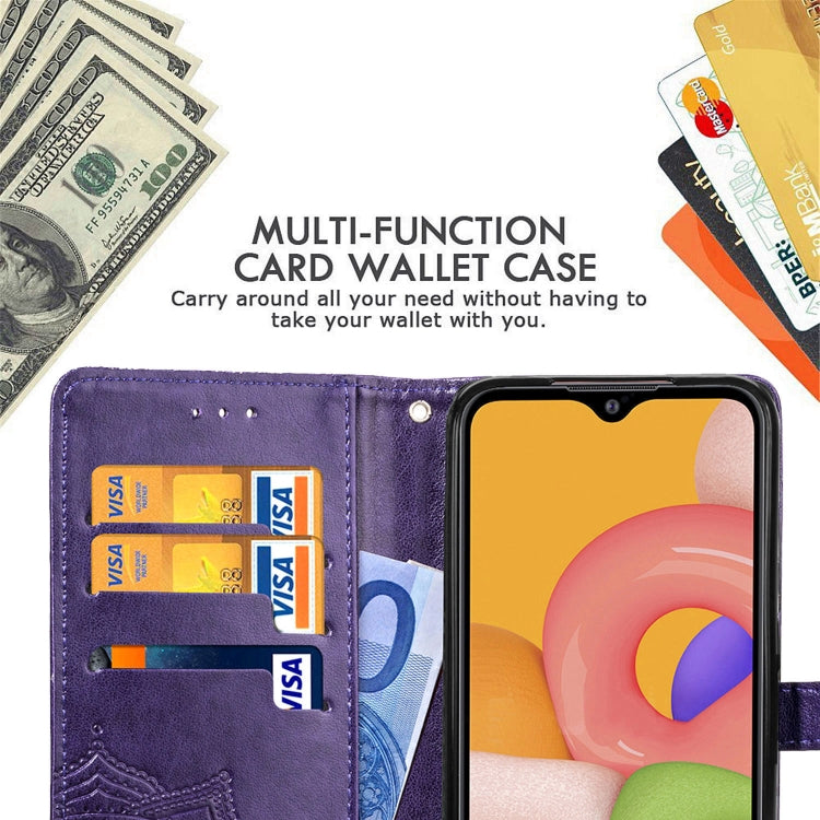 For Samsung Galaxy M01 Halfway Mandala Embossing Pattern Horizontal Flip Leather Case with Holder & Card Slots & Wallet & Lanyard