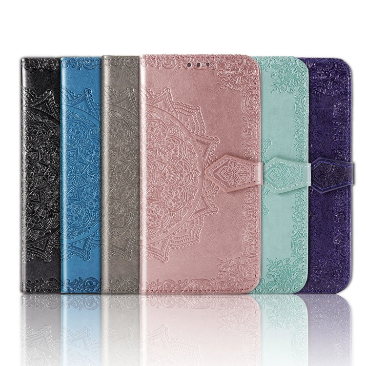For Samsung Galaxy M01 Halfway Mandala Embossing Pattern Horizontal Flip Leather Case with Holder & Card Slots & Wallet & Lanyard