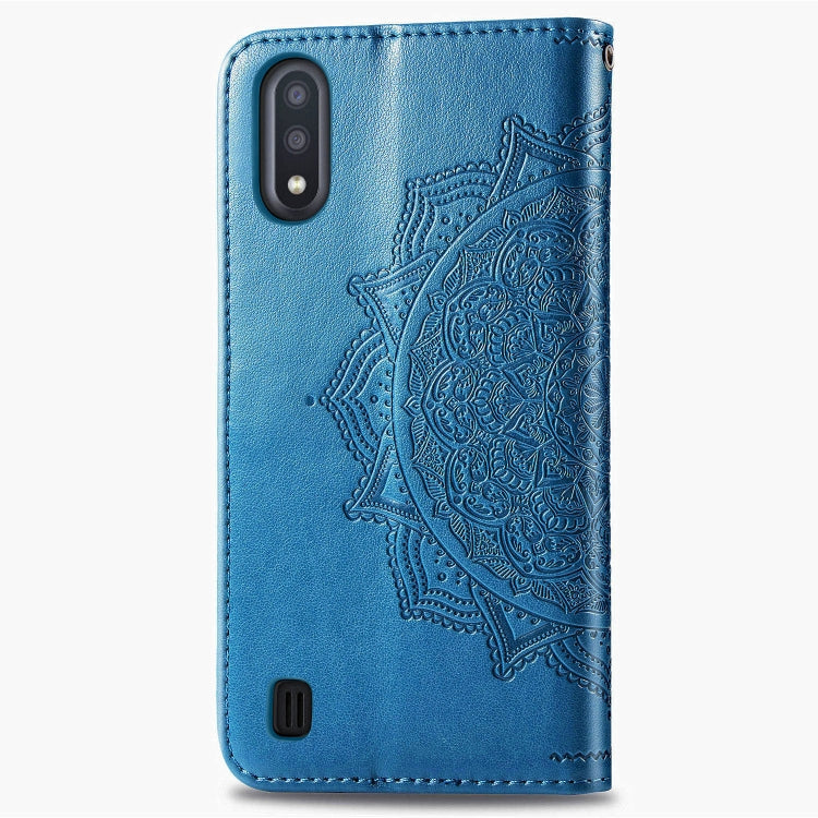 For Samsung Galaxy M01 Halfway Mandala Embossing Pattern Horizontal Flip Leather Case with Holder & Card Slots & Wallet & Lanyard