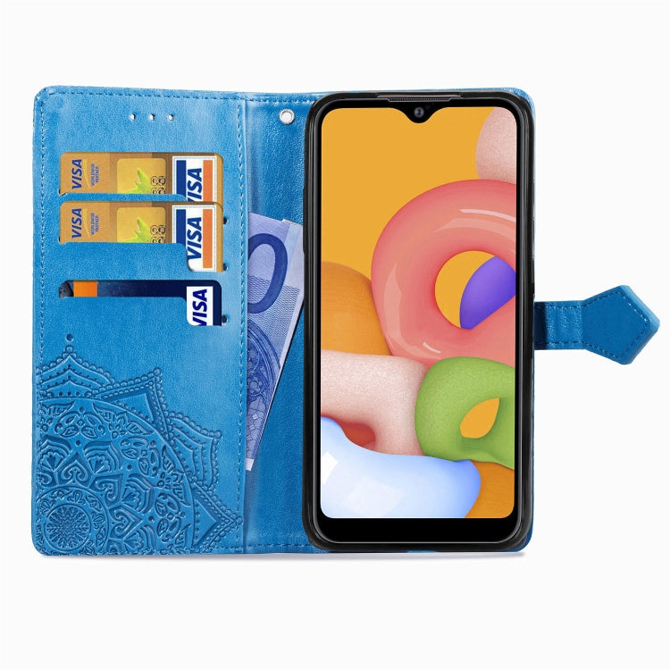 For Samsung Galaxy M01 Halfway Mandala Embossing Pattern Horizontal Flip Leather Case with Holder & Card Slots & Wallet & Lanyard