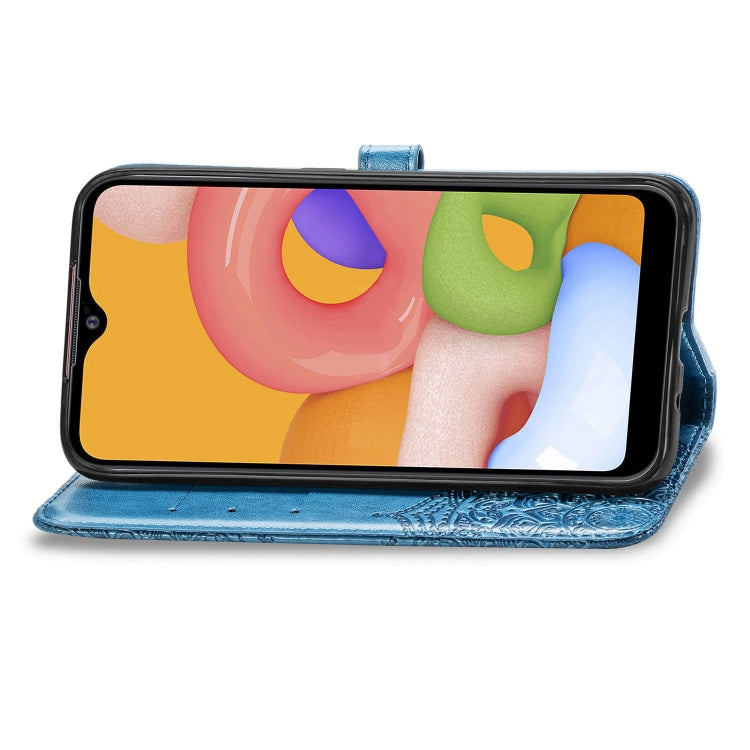 For Samsung Galaxy M01 Halfway Mandala Embossing Pattern Horizontal Flip Leather Case with Holder & Card Slots & Wallet & Lanyard