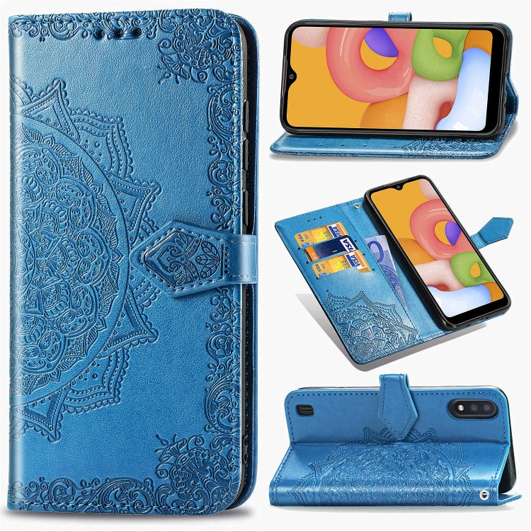 For Samsung Galaxy M01 Halfway Mandala Embossing Pattern Horizontal Flip Leather Case with Holder & Card Slots & Wallet & Lanyard