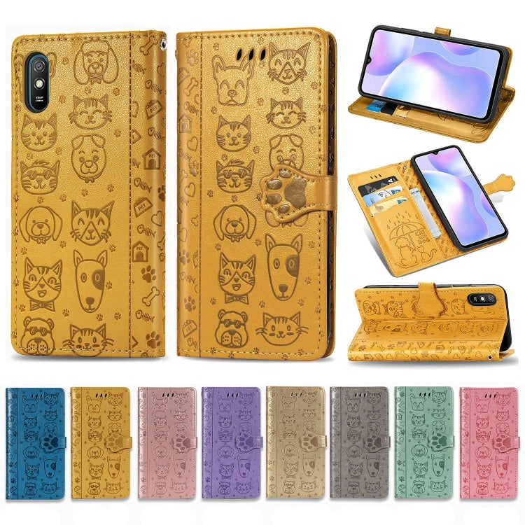 For Xiaomi Redmi 9A Cute Cat and Dog Embossed Horizontal Flip Leather Case with Holder & Card Slots & Wallet & Lanyard