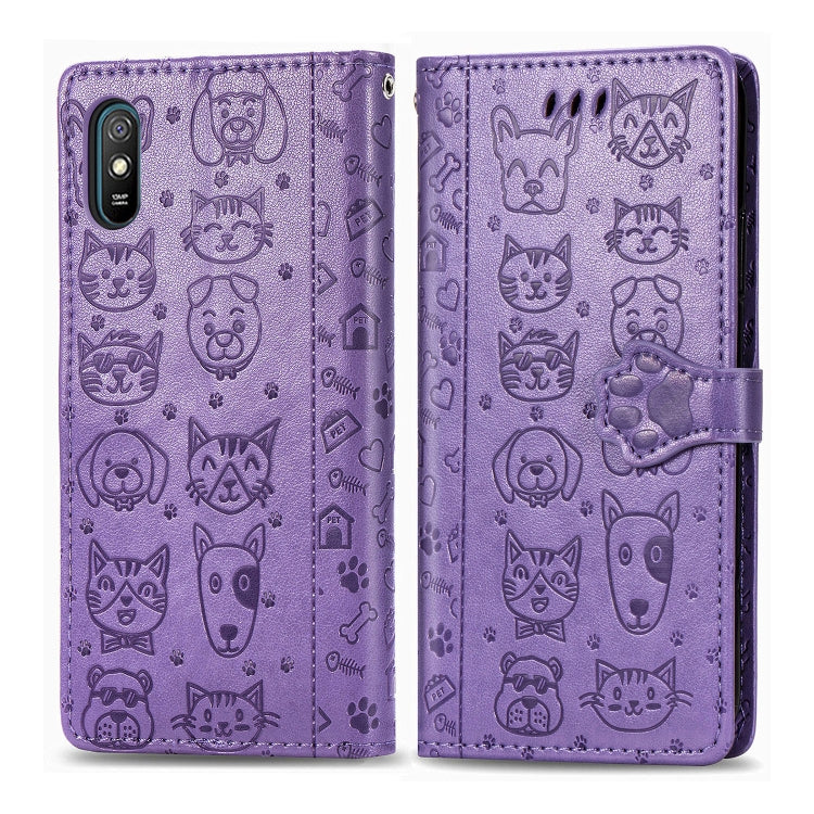 For Xiaomi Redmi 9A Cute Cat and Dog Embossed Horizontal Flip Leather Case with Holder & Card Slots & Wallet & Lanyard