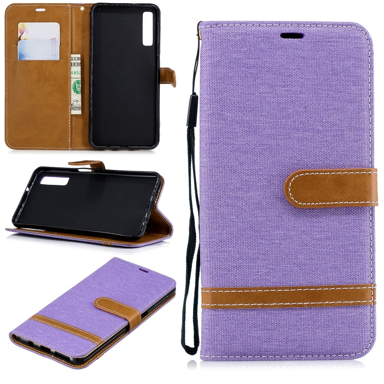 Color Matching Denim Texture Leather Case for Galaxy  A7 / A750 , with Holder & Card Slots & Wallet & Lanyard