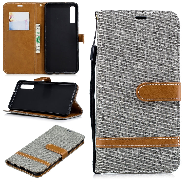 Color Matching Denim Texture Leather Case for Galaxy  A7 / A750 , with Holder & Card Slots & Wallet & Lanyard