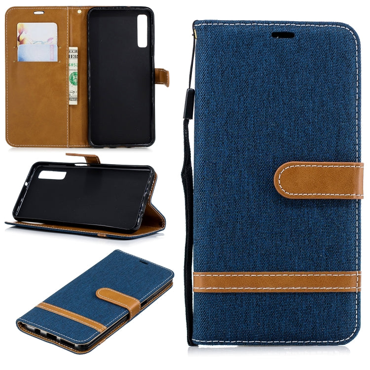Color Matching Denim Texture Leather Case for Galaxy  A7 / A750 , with Holder & Card Slots & Wallet & Lanyard