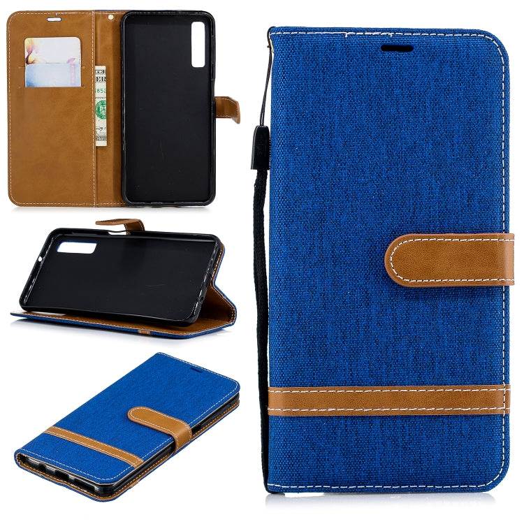Color Matching Denim Texture Leather Case for Galaxy  A7 / A750 , with Holder & Card Slots & Wallet & Lanyard