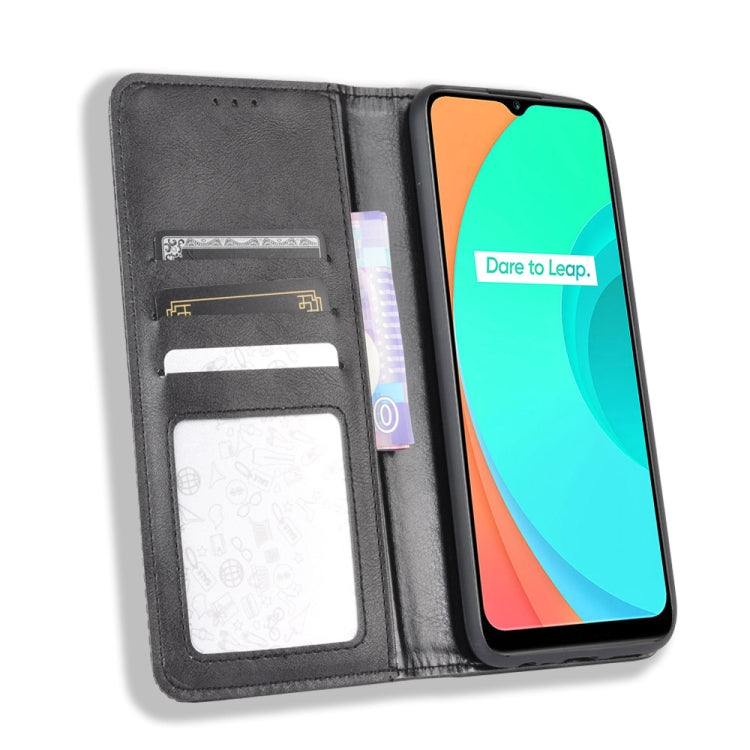 For OPPO Realme C11 Magnetic Buckle Retro Crazy Horse Texture Horizontal Flip Leather Case with Holder & Card Slots & Photo Frame