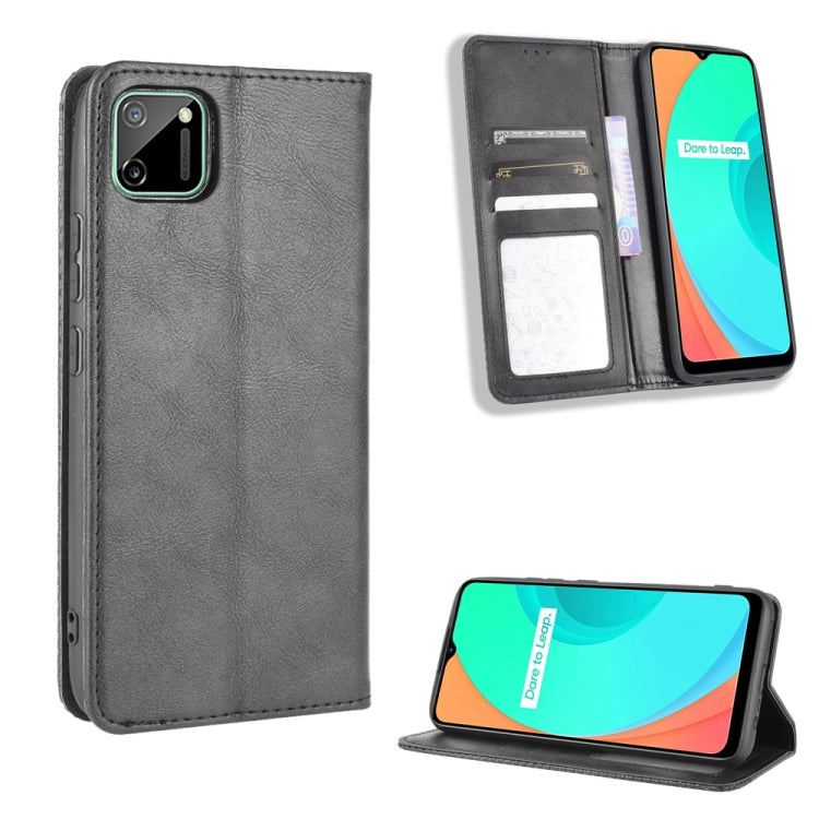 For OPPO Realme C11 Magnetic Buckle Retro Crazy Horse Texture Horizontal Flip Leather Case with Holder & Card Slots & Photo Frame