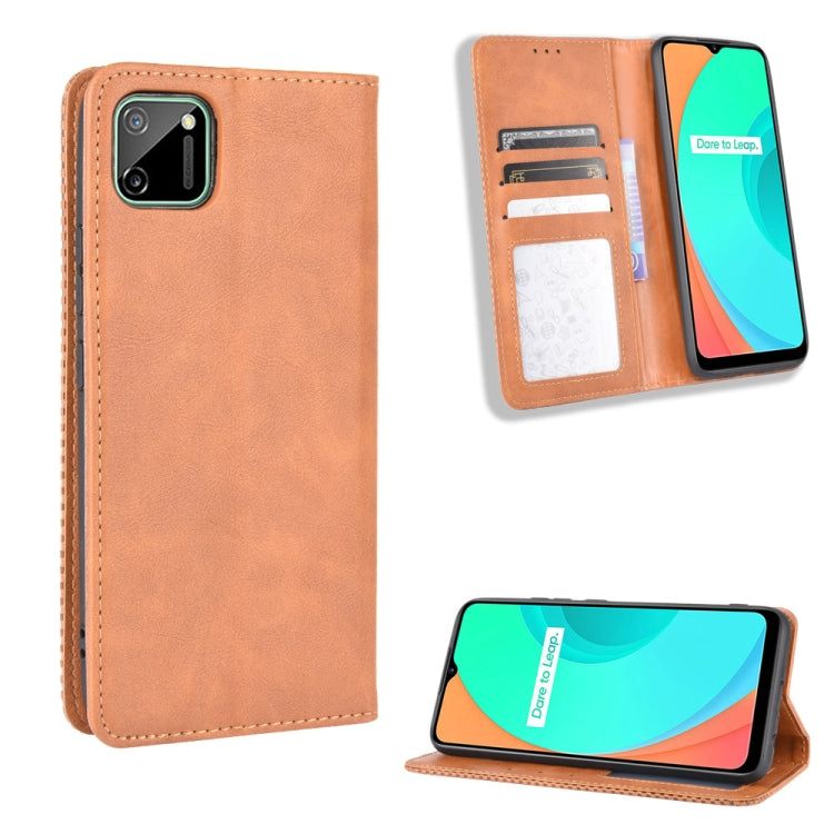 For OPPO Realme C11 Magnetic Buckle Retro Crazy Horse Texture Horizontal Flip Leather Case with Holder & Card Slots & Photo Frame