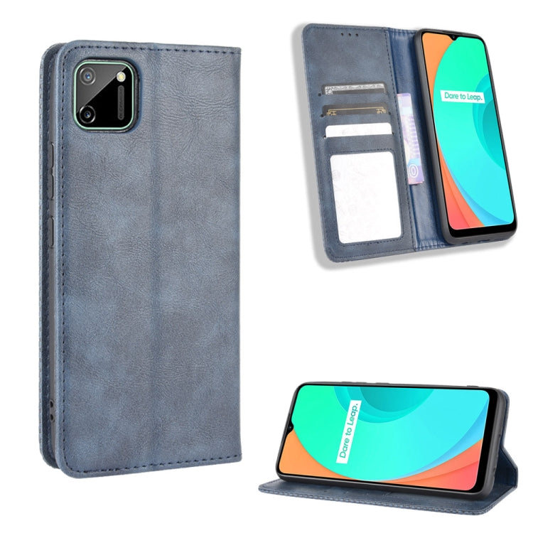 For OPPO Realme C11 Magnetic Buckle Retro Crazy Horse Texture Horizontal Flip Leather Case with Holder & Card Slots & Photo Frame