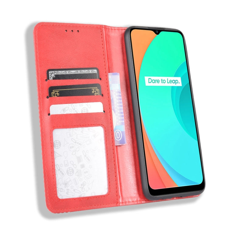 For OPPO Realme C11 Magnetic Buckle Retro Crazy Horse Texture Horizontal Flip Leather Case with Holder & Card Slots & Photo Frame