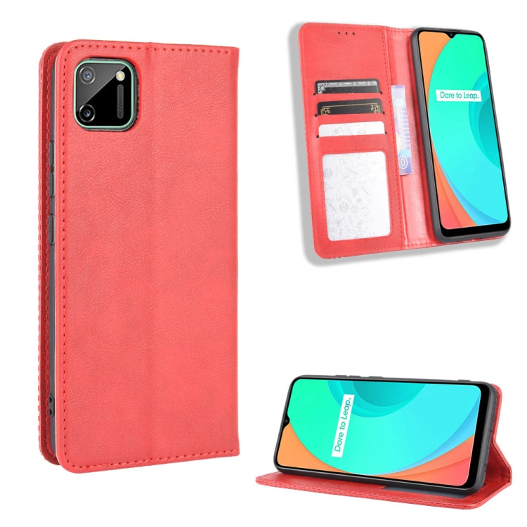 For OPPO Realme C11 Magnetic Buckle Retro Crazy Horse Texture Horizontal Flip Leather Case with Holder & Card Slots & Photo Frame