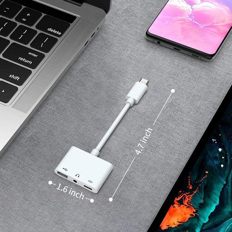 3 in 1 USB-C OTG Adapter with 3.5mm Headphone Jack, Compatible for iPad Pro and Type-C Jack Phone