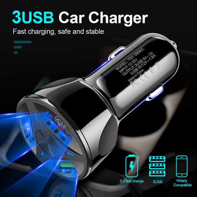 YSY-395KC QC3.0 3 USB 35W High Power Vehicle Charger / Mobile Phone Tablet Universal Vehicle Charger