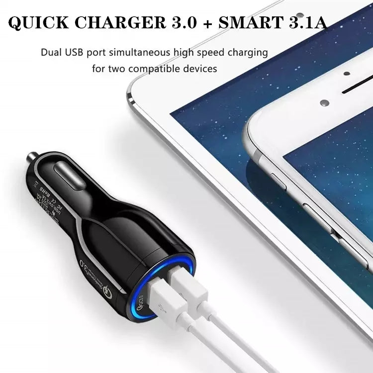 Qc3.0 Dual USB Car Charger + Micro USB Fast Charging Cable Car Charging Kit