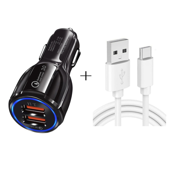 LZ-681 QC3.0 Dual USB Car Charging + Type-C Fast Charging Cable Car Charging Kit