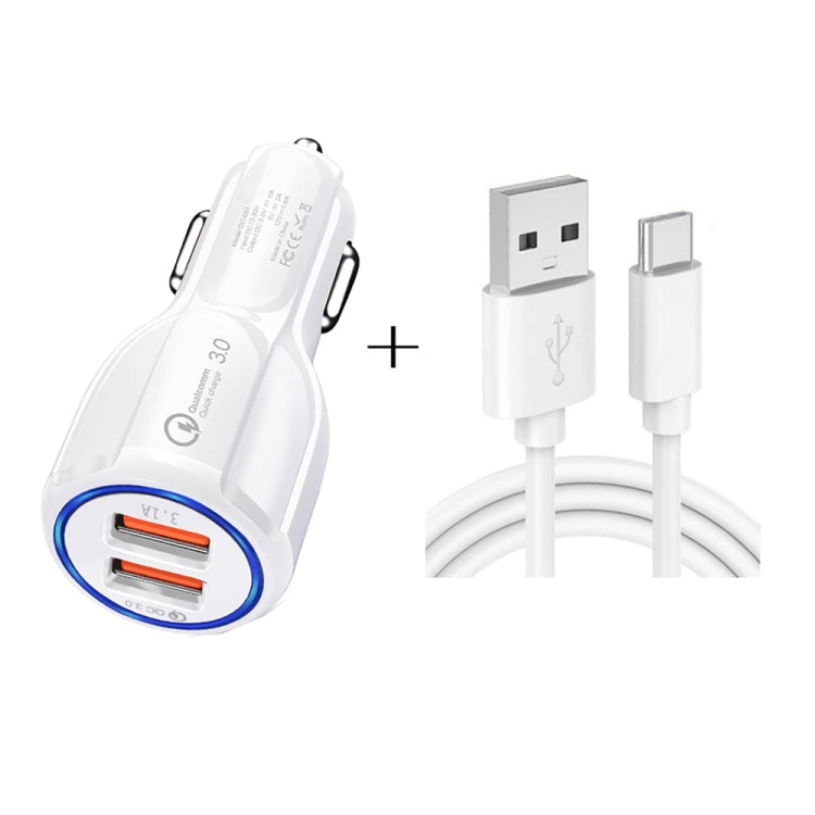 LZ-681 QC3.0 Dual USB Car Charging + Type-C Fast Charging Cable Car Charging Kit