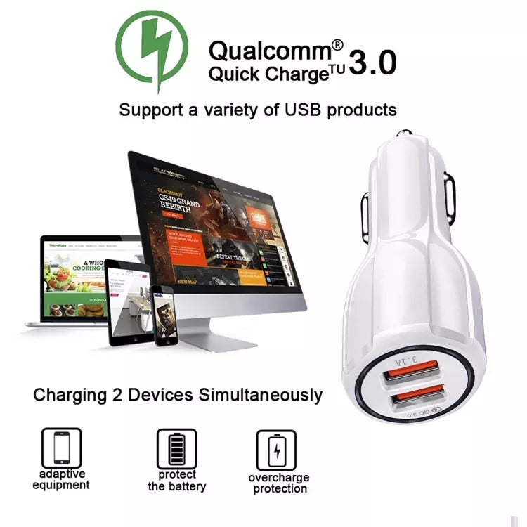 LZ-681 QC3.0 Dual USB Car Charging + Type-C Fast Charging Cable Car Charging Kit