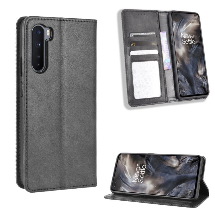 For OnePlus Nord Magnetic Buckle Retro Crazy Horse Texture Horizontal Flip Leather Case with Holder & Card Slots & Photo Frame