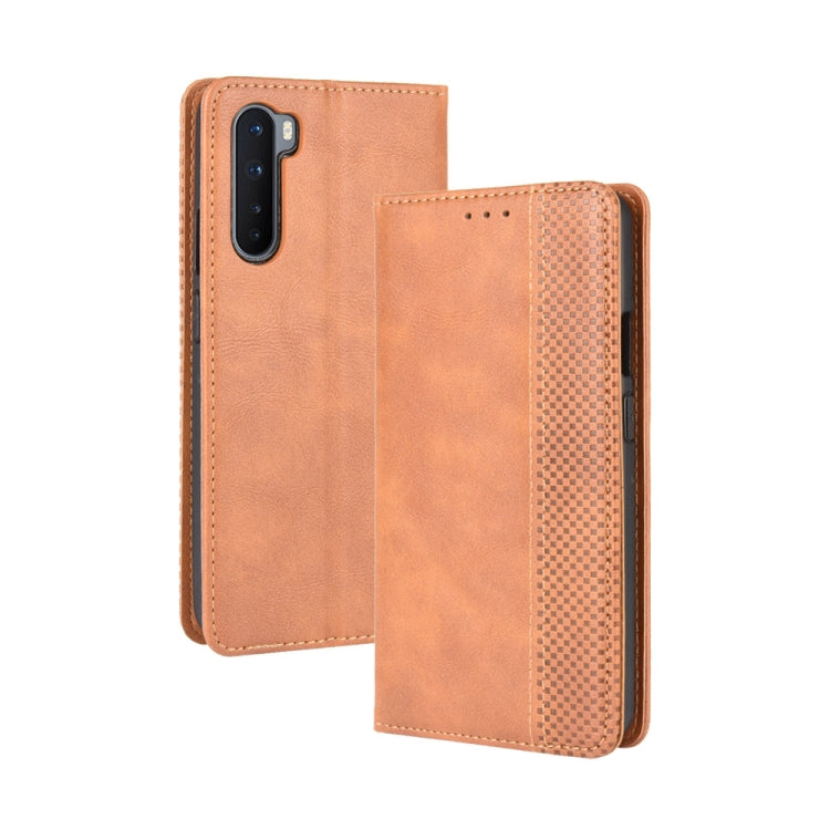 For OnePlus Nord Magnetic Buckle Retro Crazy Horse Texture Horizontal Flip Leather Case with Holder & Card Slots & Photo Frame