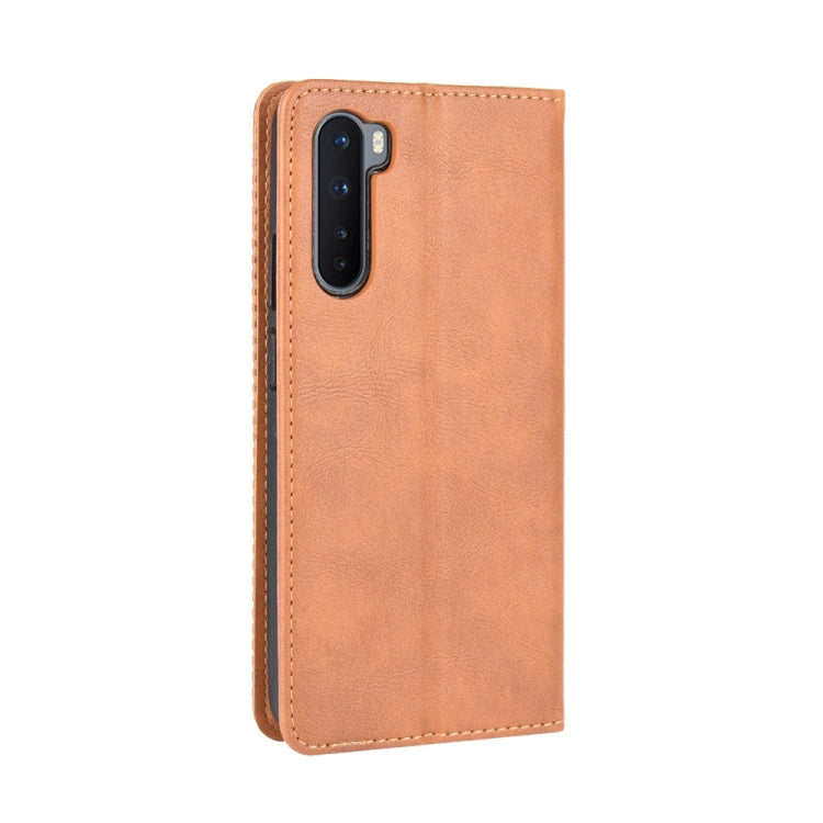 For OnePlus Nord Magnetic Buckle Retro Crazy Horse Texture Horizontal Flip Leather Case with Holder & Card Slots & Photo Frame