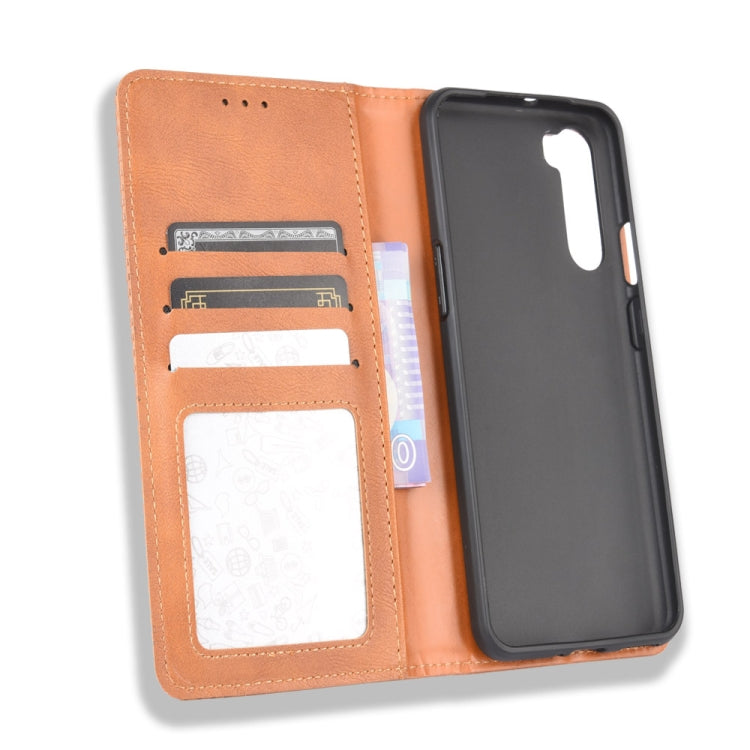 For OnePlus Nord Magnetic Buckle Retro Crazy Horse Texture Horizontal Flip Leather Case with Holder & Card Slots & Photo Frame