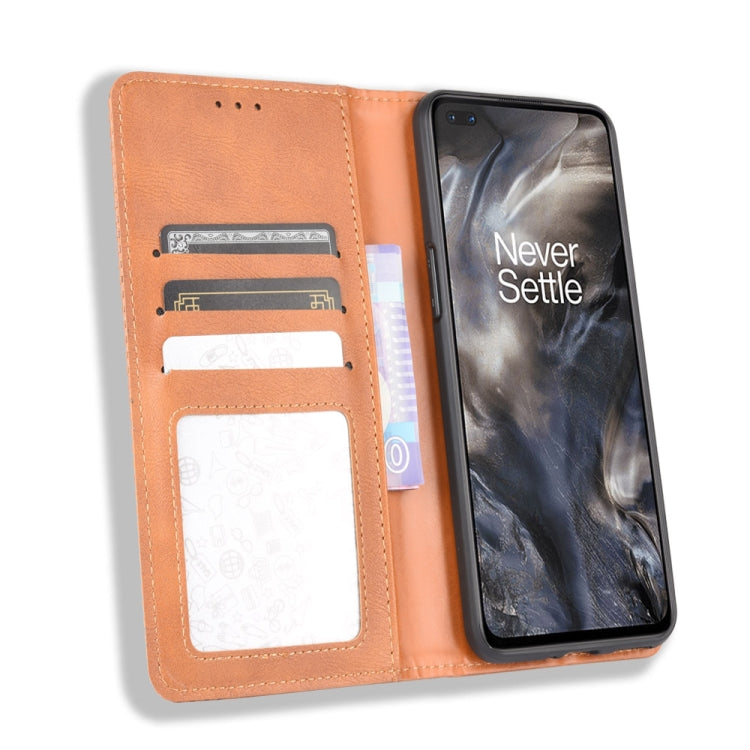 For OnePlus Nord Magnetic Buckle Retro Crazy Horse Texture Horizontal Flip Leather Case with Holder & Card Slots & Photo Frame