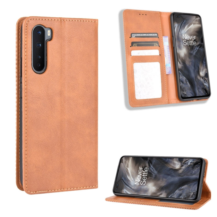 For OnePlus Nord Magnetic Buckle Retro Crazy Horse Texture Horizontal Flip Leather Case with Holder & Card Slots & Photo Frame