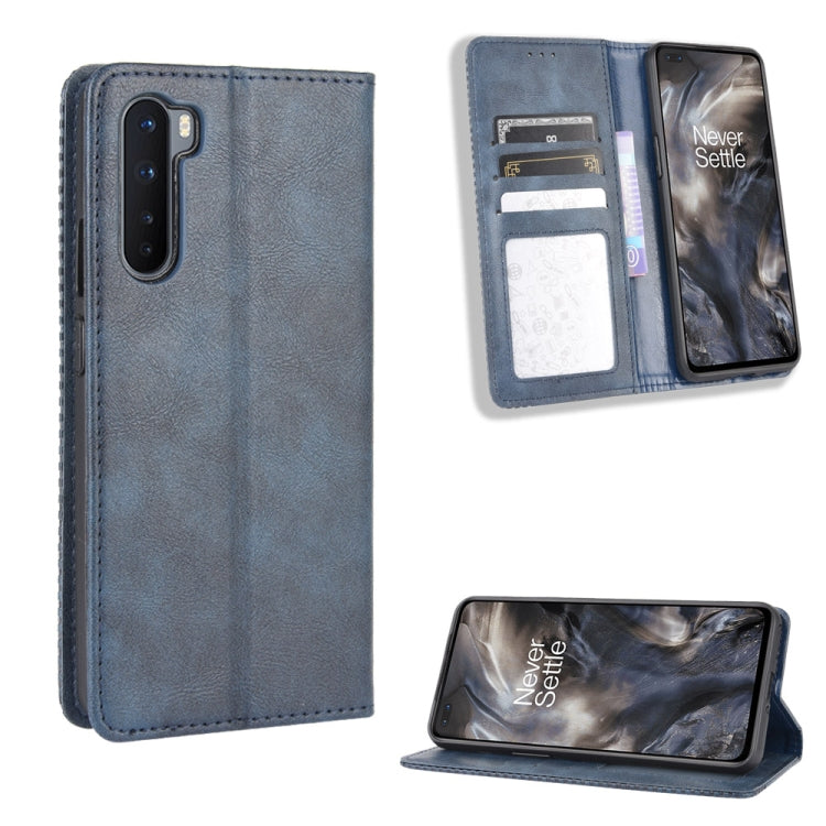 For OnePlus Nord Magnetic Buckle Retro Crazy Horse Texture Horizontal Flip Leather Case with Holder & Card Slots & Photo Frame