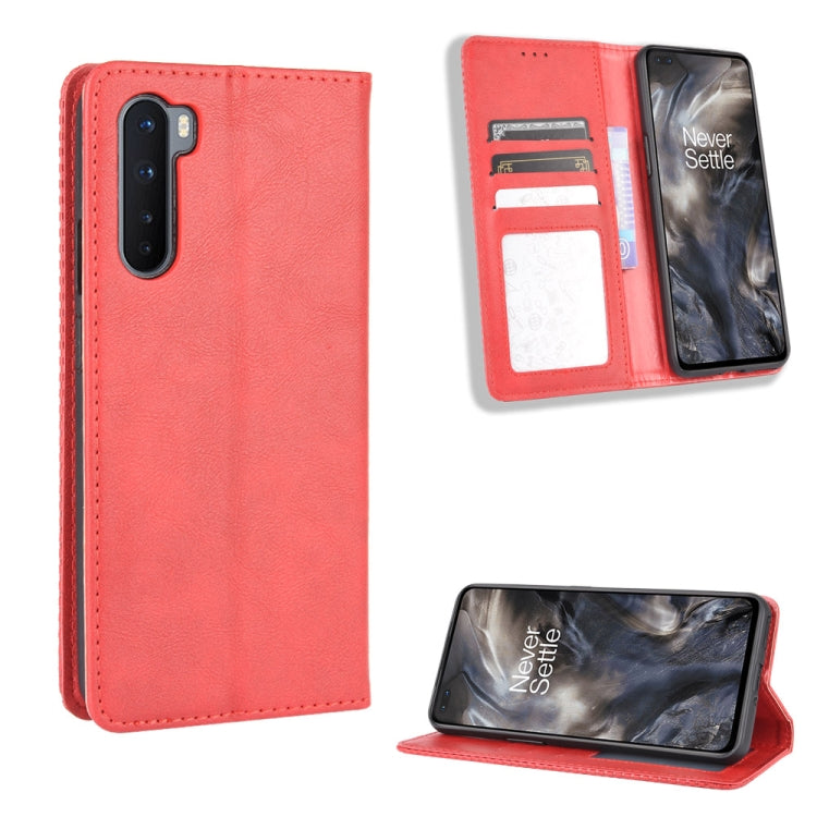 For OnePlus Nord Magnetic Buckle Retro Crazy Horse Texture Horizontal Flip Leather Case with Holder & Card Slots & Photo Frame