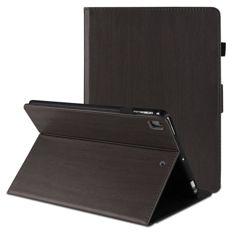 For iPad 9.7 inch 2017 / 2018 Wood Grain PU Leather + TPU Soft Bottom Case with Holder & Sleep / Wake-up Function(Black)