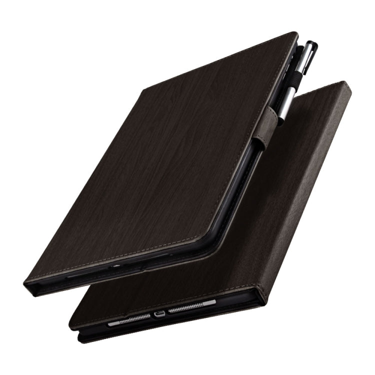 For iPad 9.7 inch 2017 / 2018 Wood Grain PU Leather + TPU Soft Bottom Case with Holder & Sleep / Wake-up Function(Black)