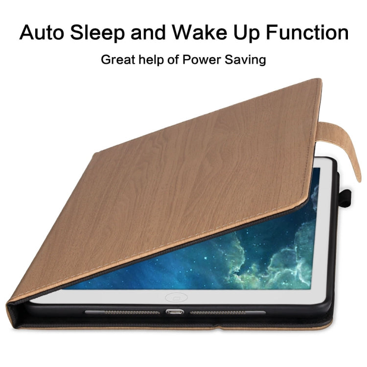 For iPad 9.7 inch 2017 / 2018 Wood Grain PU Leather + TPU Soft Bottom Case with Holder & Sleep / Wake-up Function(Black)