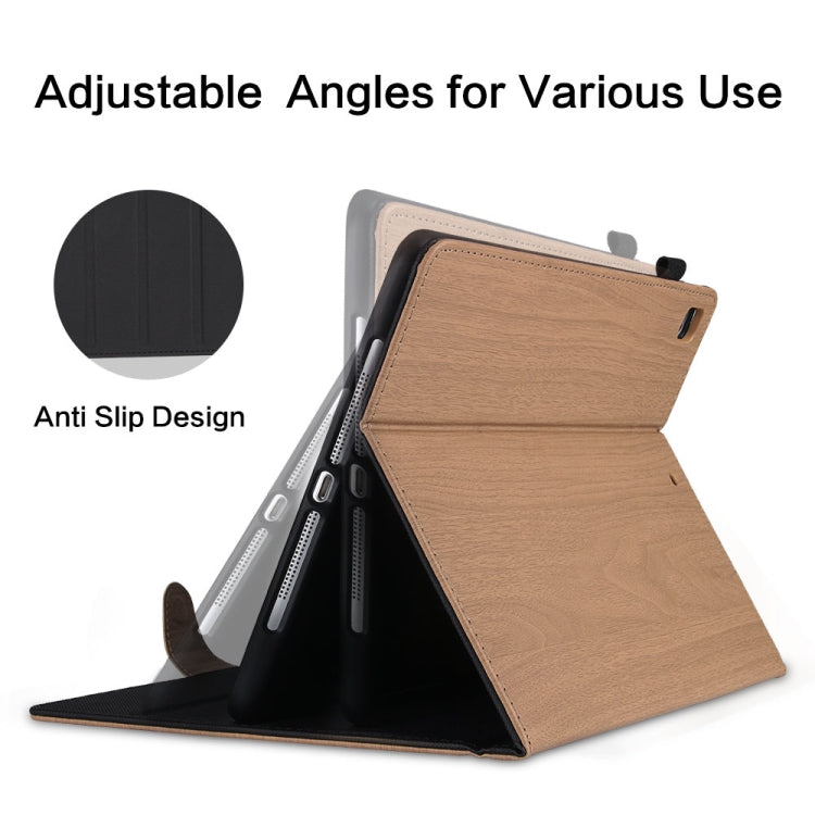 For iPad 9.7 inch 2017 / 2018 Wood Grain PU Leather + TPU Soft Bottom Case with Holder & Sleep / Wake-up Function(Black)