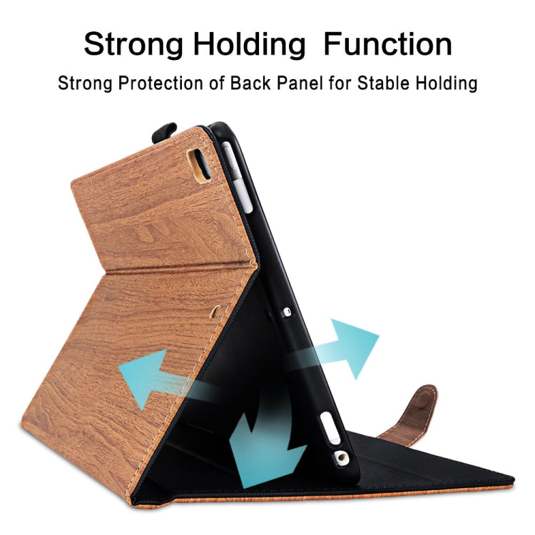 For iPad 9.7 inch 2017 / 2018 Wood Grain PU Leather + TPU Soft Bottom Case with Holder & Sleep / Wake-up Function(Black)