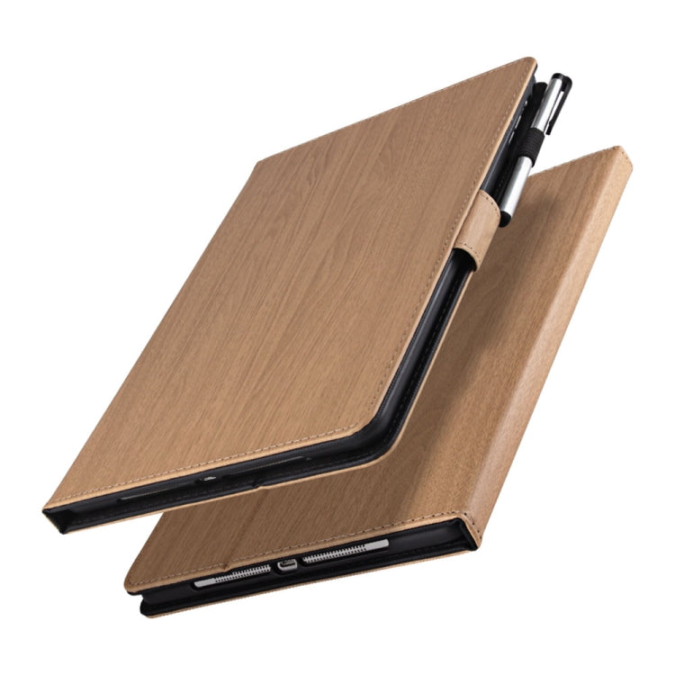 For iPad 10.2 2021 / 2020 / 2019 Wood Grain PU Leather + TPU Soft Bottom Case with Holder & Sleep / Wake-up Function