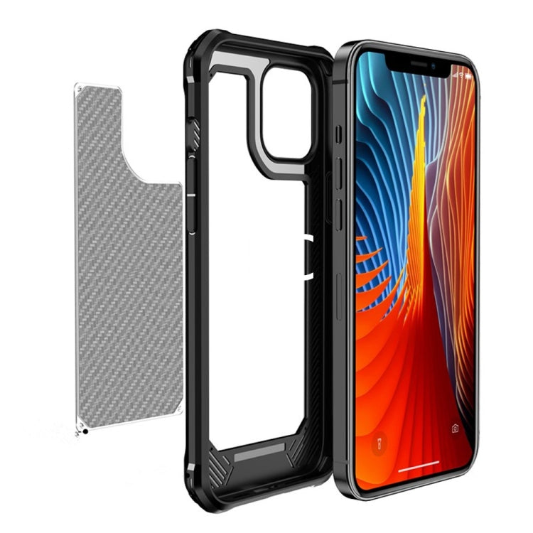 For iPhone 12 mini Transparent Carbon Fiber Texture Rugged Full Body TPU+PC Scratch-Resistant Shockproof Case
