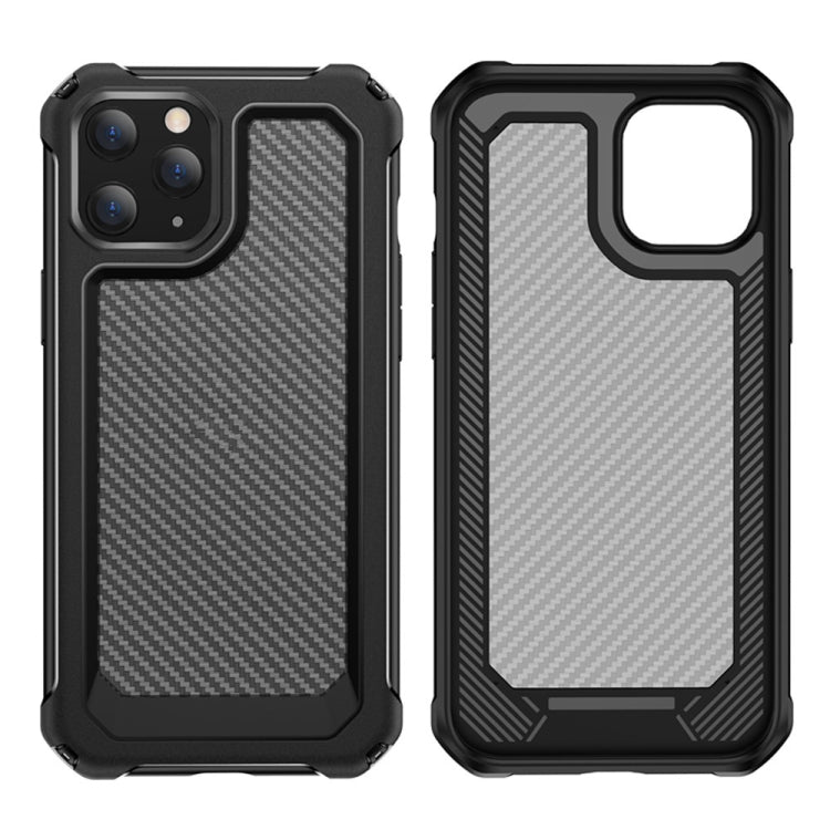 For iPhone 12 / 12 Pro Transparent Carbon Fiber Texture Rugged Full Body TPU+PC Scratch-Resistant Shockproof Case