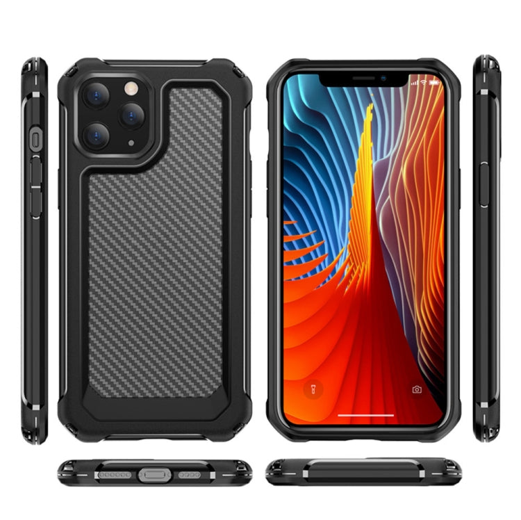 For iPhone 12 / 12 Pro Transparent Carbon Fiber Texture Rugged Full Body TPU+PC Scratch-Resistant Shockproof Case