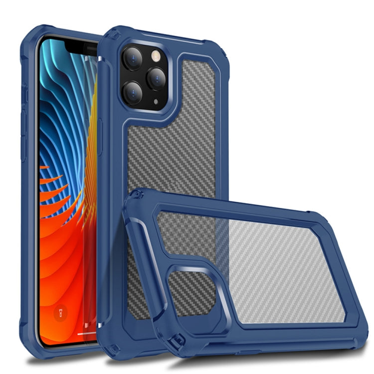 For iPhone 12 Pro Max Transparent Carbon Fiber Texture Rugged Full Body TPU+PC Scratch-Resistant Shockproof Case