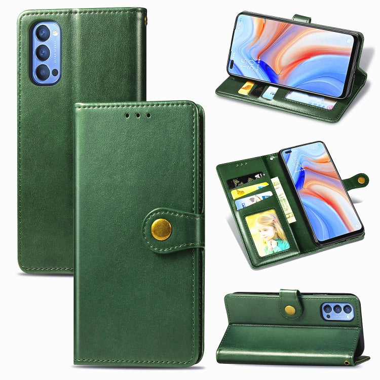 For OPPO Reno 4 Retro Solid Color Leather Buckle Phone Case with Lanyard & Photo Frame & Card Slot & Wallet & Stand Function