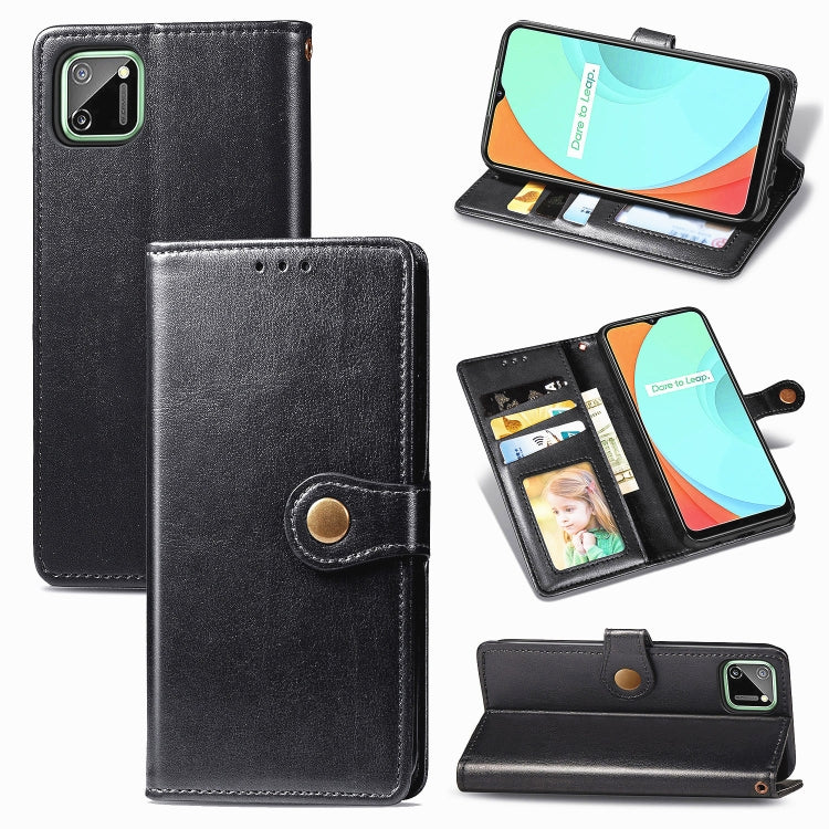 For OPPO Realme C11 Retro Solid Color Leather Buckle Phone Case with Lanyard & Photo Frame & Card Slot & Wallet & Stand Function