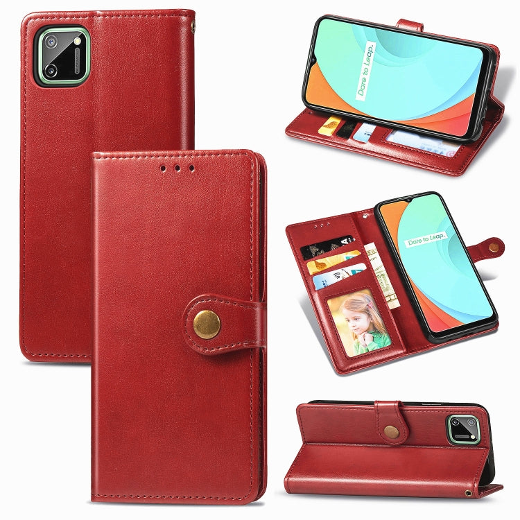 For OPPO Realme C11 Retro Solid Color Leather Buckle Phone Case with Lanyard & Photo Frame & Card Slot & Wallet & Stand Function